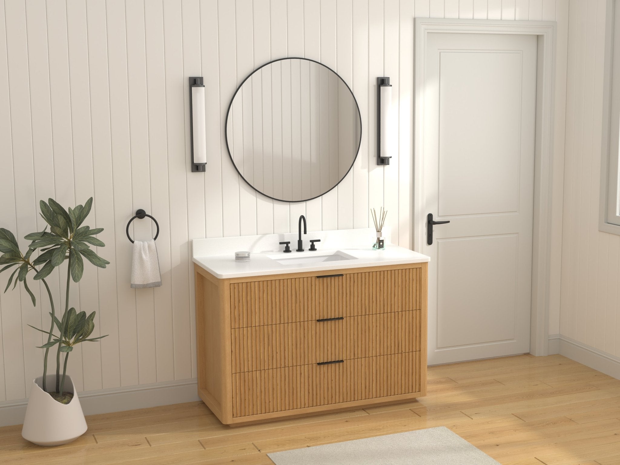 Chans Furniture VH-2130WD-48 48 Inch Modern Golden Oak Coris Single Sink Bathroom Vanity With White Quartz Top