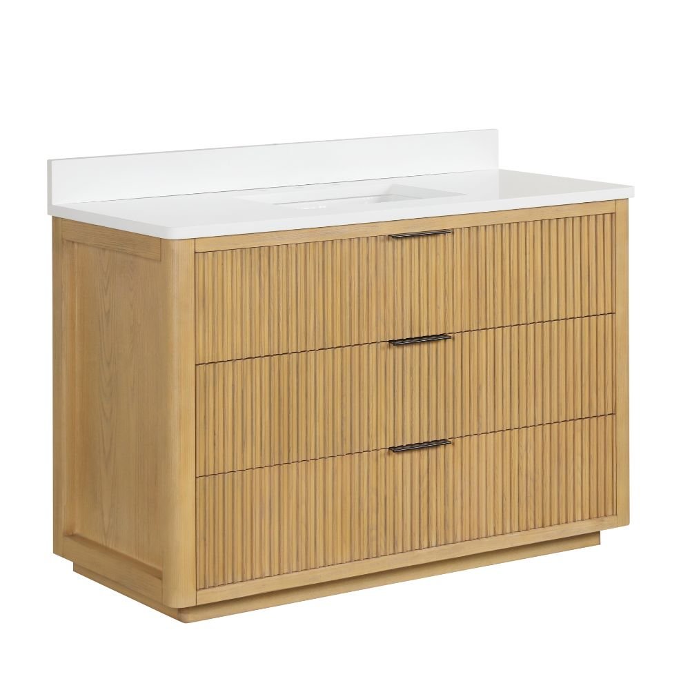 Chans Furniture VH-2130WD-48 48 Inch Modern Golden Oak Coris Single Sink Bathroom Vanity With White Quartz Top