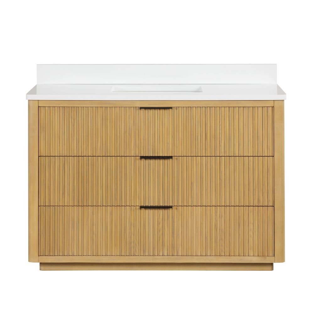 Chans Furniture VH-2130WD-48 48 Inch Modern Golden Oak Coris Single Sink Bathroom Vanity With White Quartz Top
