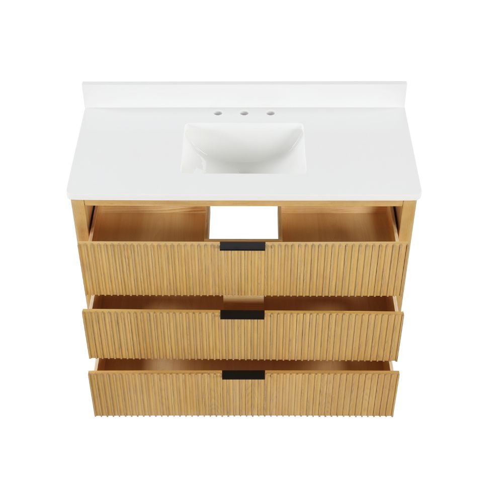Chans Furniture VH-2130WD-48 48 Inch Modern Golden Oak Coris Single Sink Bathroom Vanity With White Quartz Top