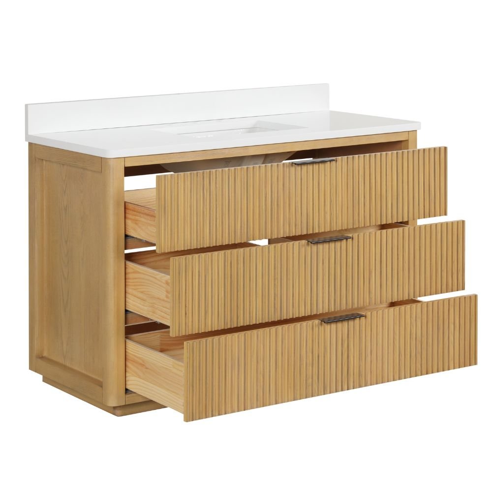Chans Furniture VH-2130WD-48 48 Inch Modern Golden Oak Coris Single Sink Bathroom Vanity With White Quartz Top