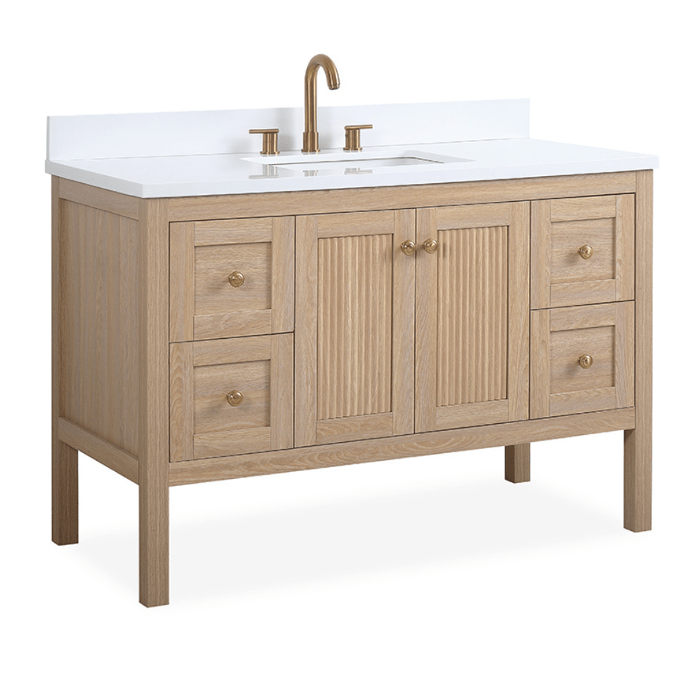 Chans Furniture GD-NG2462-WD-48 48 Inch Modern Light Oak Sera Single Sink Bathroom Vanity With White Quartz Top