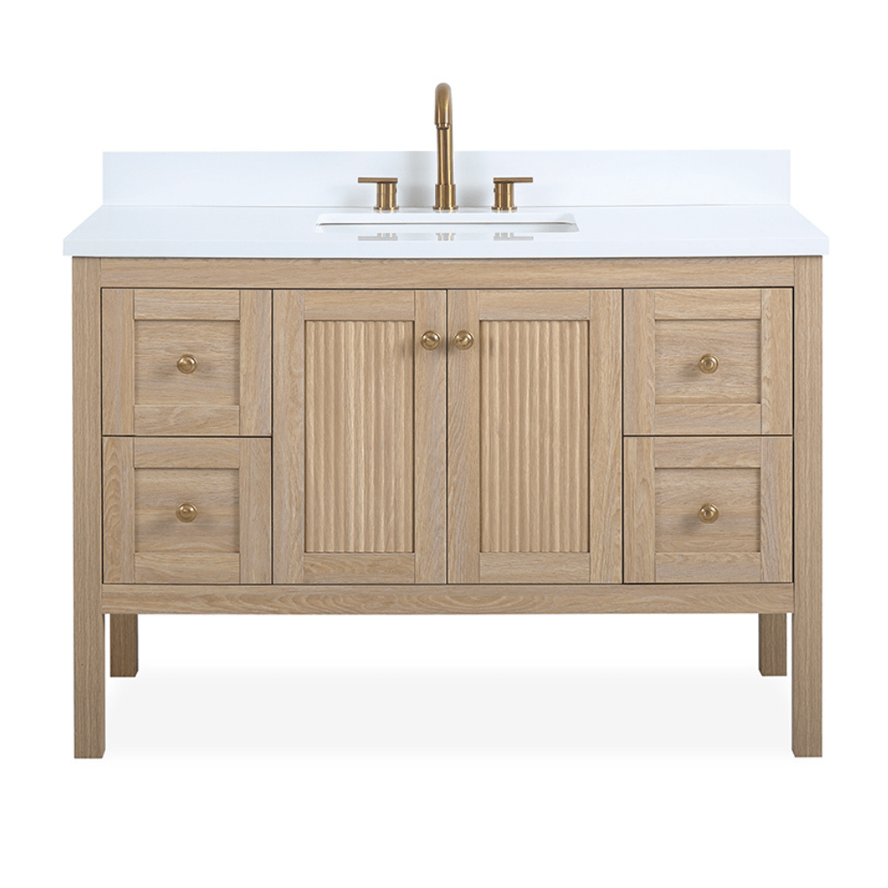 Chans Furniture GD-NG2462-WD-48 48 Inch Modern Light Oak Sera Single Sink Bathroom Vanity With White Quartz Top