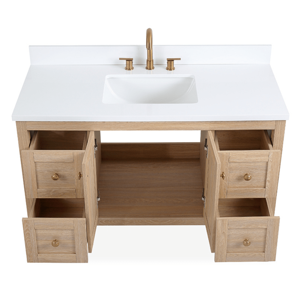Chans Furniture GD-NG2462-WD-48 48 Inch Modern Light Oak Sera Single Sink Bathroom Vanity With White Quartz Top
