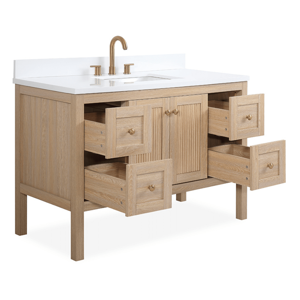 Chans Furniture GD-NG2462-WD-48 48 Inch Modern Light Oak Sera Single Sink Bathroom Vanity With White Quartz Top
