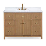 Chans Furniture GD-5048WD-48 48 Inch Natural Oak Fluted Style Marbella Bathroom Vanity With White Quartz Top
