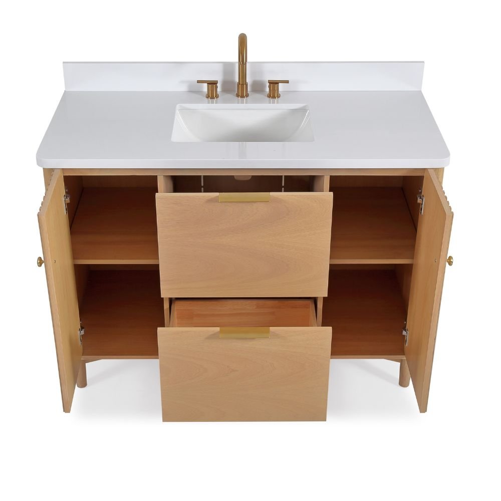 Chans Furniture GD-OE2248WD-48 48 Inch Trendy Wood Finish Odelia Bathroom Vanity With White Quartz Top