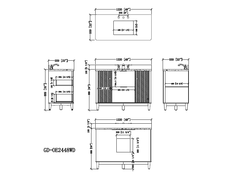 Chans Furniture GD-OE2248WD-48 48 Inch Trendy Wood Finish Odelia Bathroom Vanity With White Quartz Top