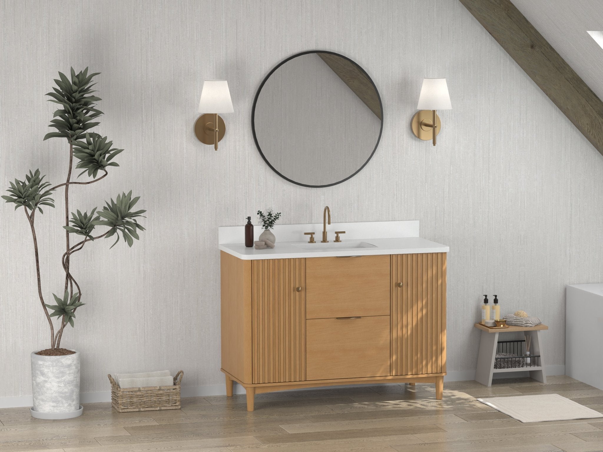 Chans Furniture GD-OE2248WD-48 48 Inch Trendy Wood Finish Odelia Bathroom Vanity With White Quartz Top