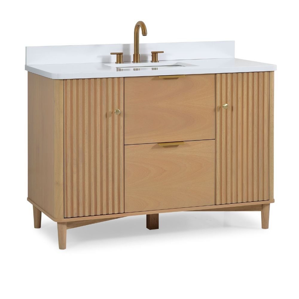 Chans Furniture GD-OE2248WD-48 48 Inch Trendy Wood Finish Odelia Bathroom Vanity With White Quartz Top