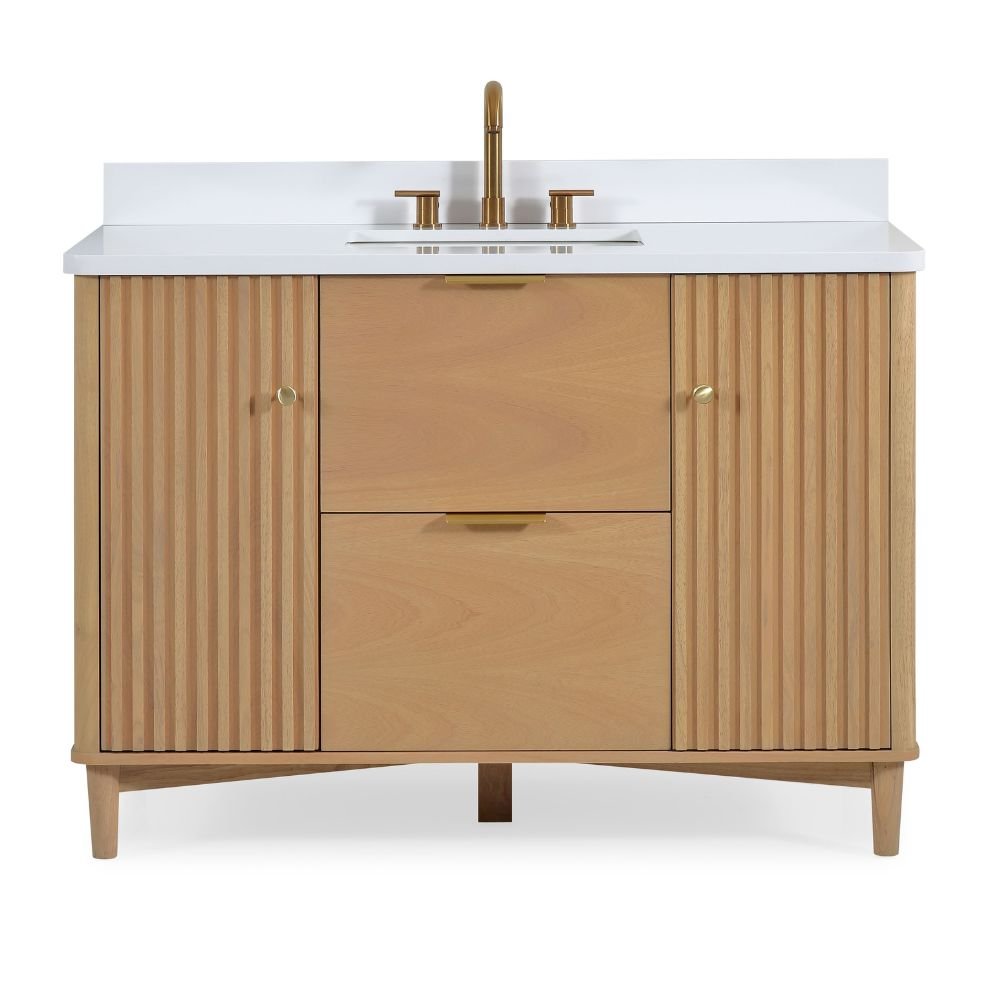 Chans Furniture GD-OE2248WD-48 48 Inch Trendy Wood Finish Odelia Bathroom Vanity With White Quartz Top