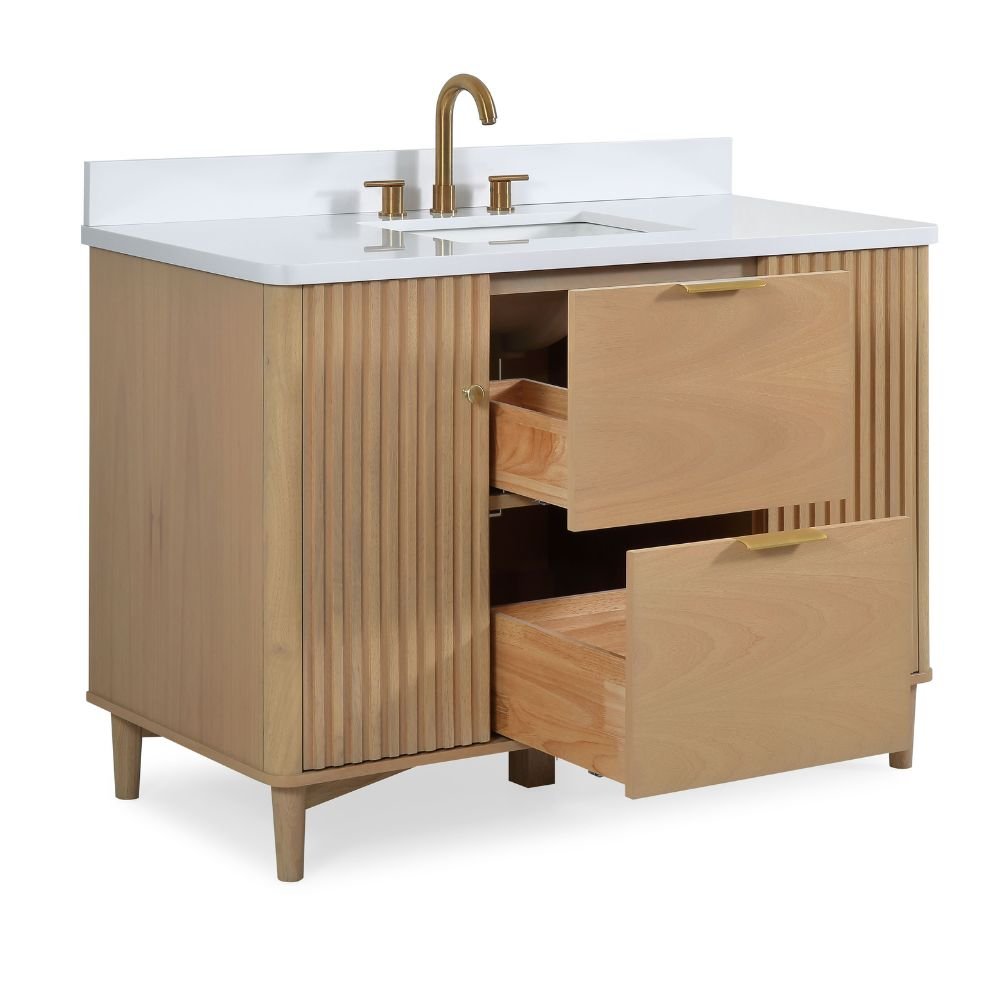 Chans Furniture GD-OE2248WD-48 48 Inch Trendy Wood Finish Odelia Bathroom Vanity With White Quartz Top