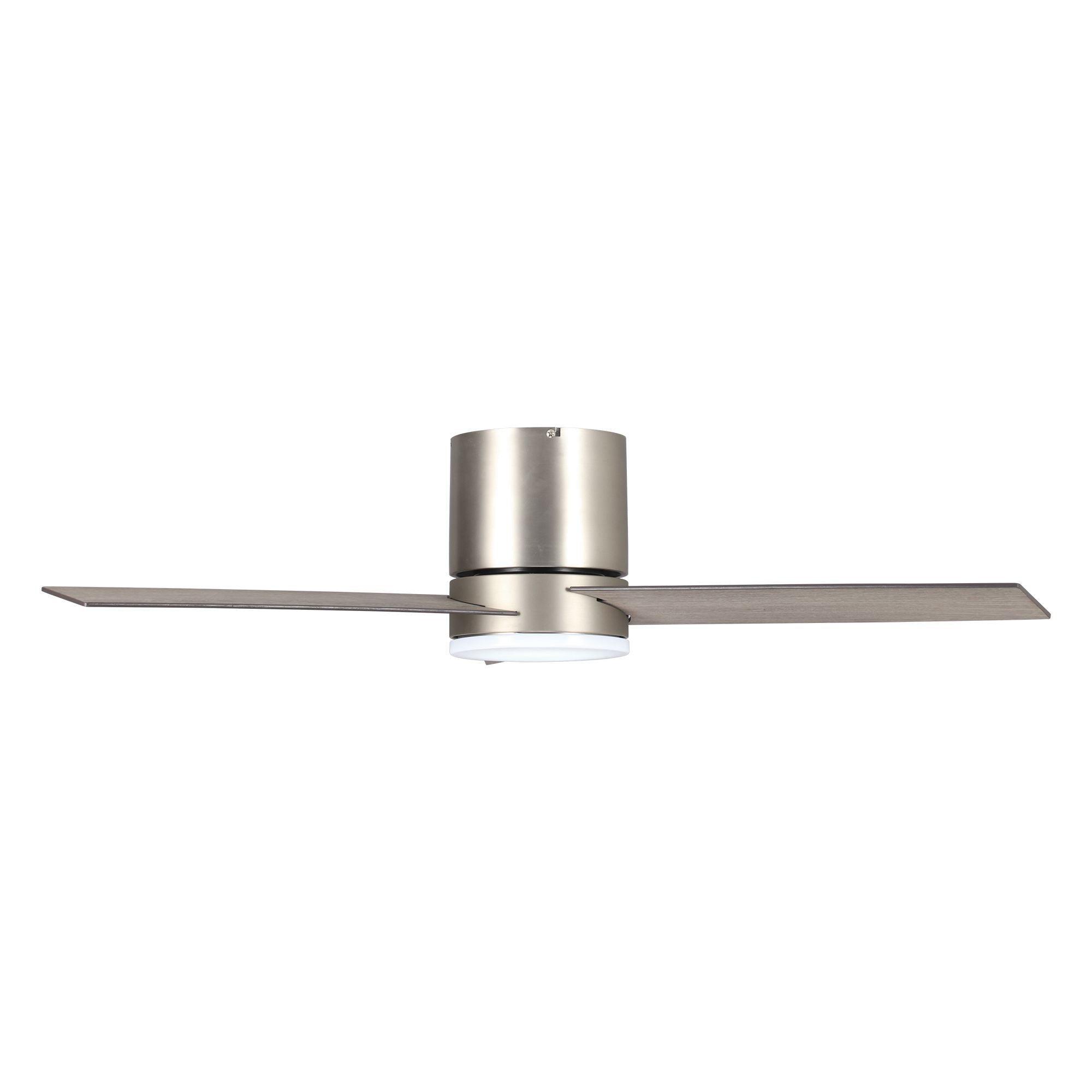 48" Satin Nickel Flush Mount Low Profile Ceiling Fan with LED Lighting