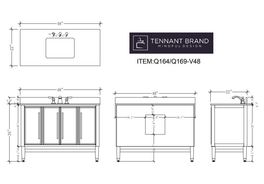 Chans Furniture Q164WT-48GT 48" Tennant Brand Bertone White Modern Bathroom Sink Vanity