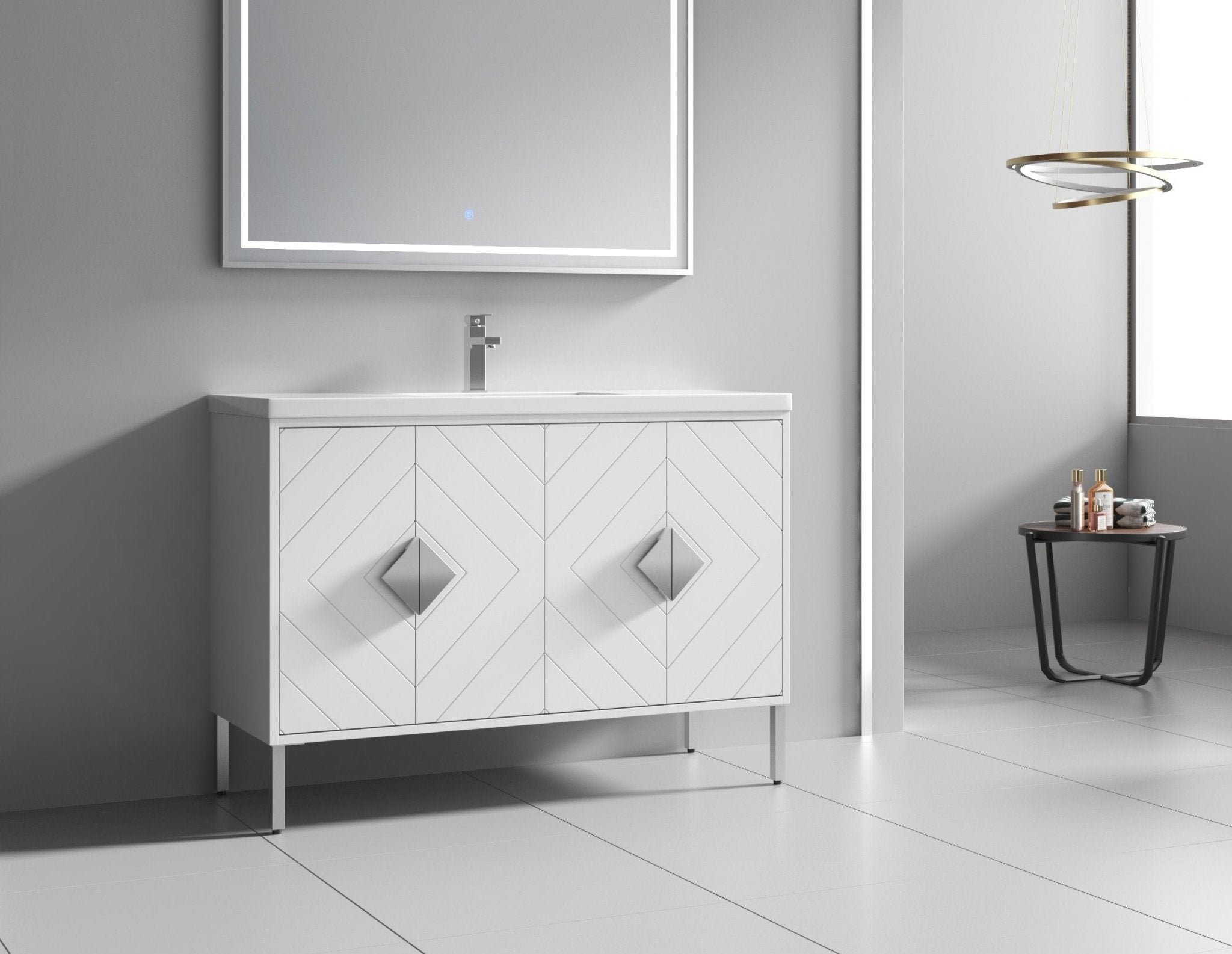 Chans Furniture AC-66WT48 48"  Tennant Brand Modern Style White Eileen Bathroom Sink Vanity