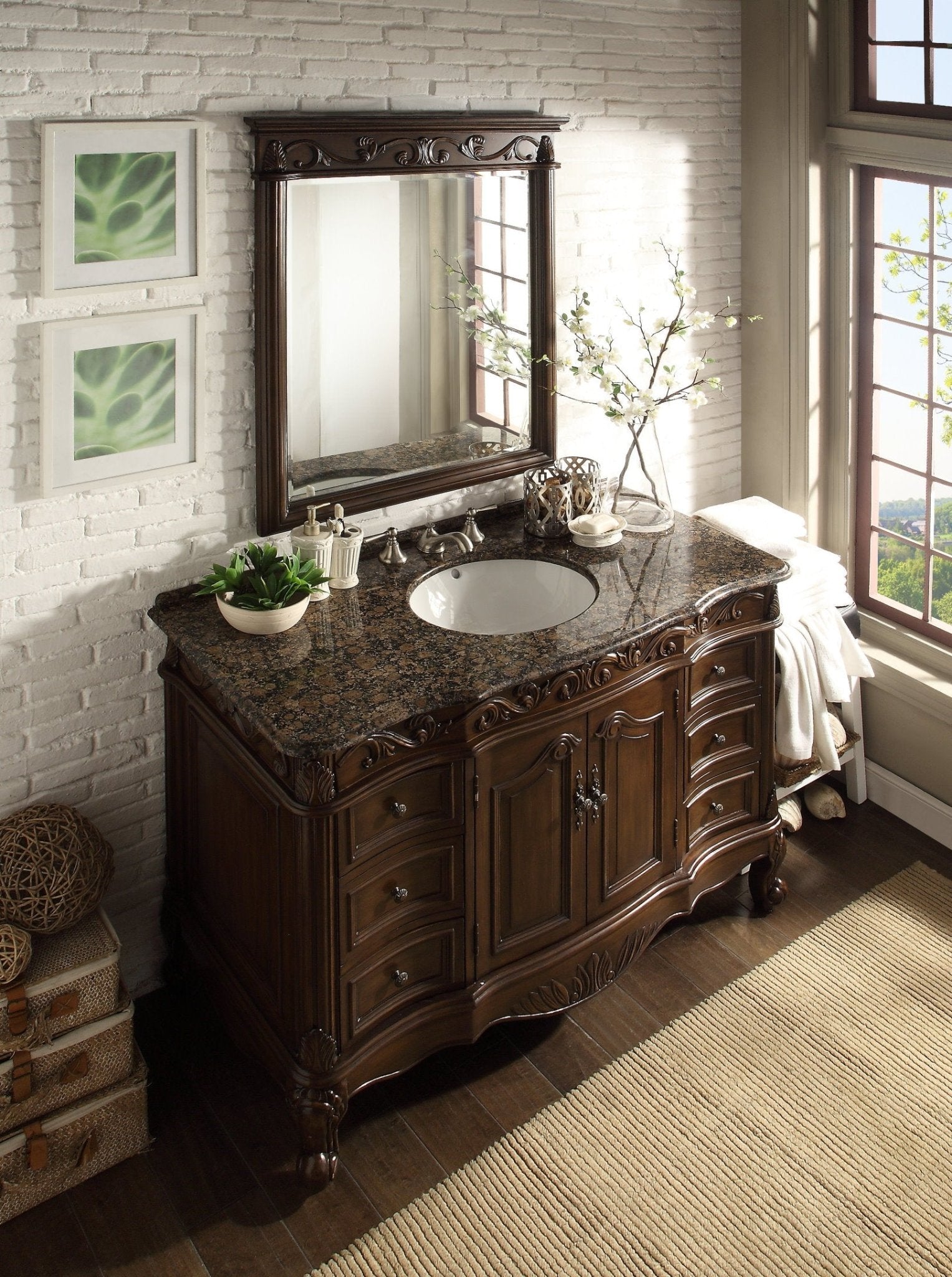 Chans Furniture SW-3882SB-TK-48 48 Inch Dark Brown Traditional Style Single Sink Baltic Brown Countertop Beckham Bathroom Vanity