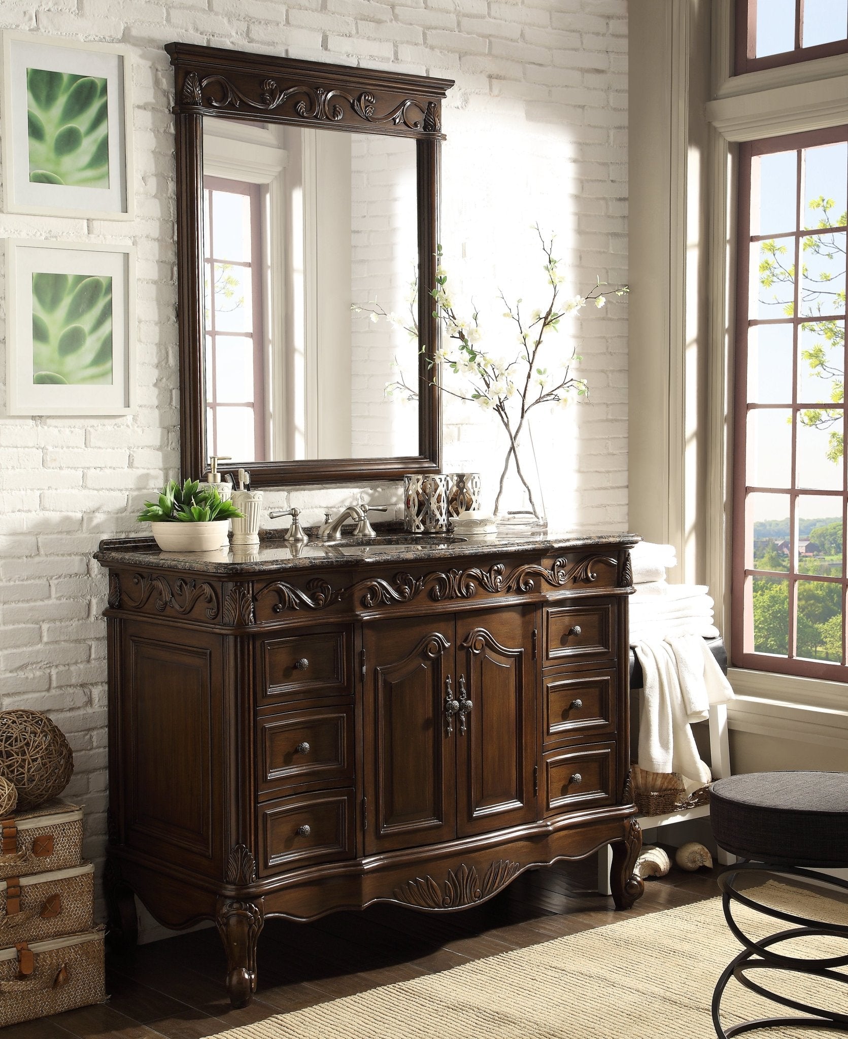 Chans Furniture SW-3882SB-TK-48 48 Inch Dark Brown Traditional Style Single Sink Baltic Brown Countertop Beckham Bathroom Vanity