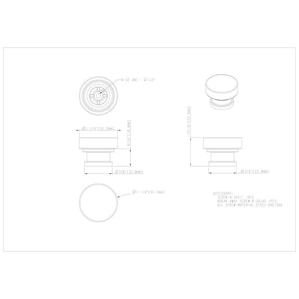 Hardware Resources 1-1/4" Diameter Satin Nickel Elara Cabinet Knob