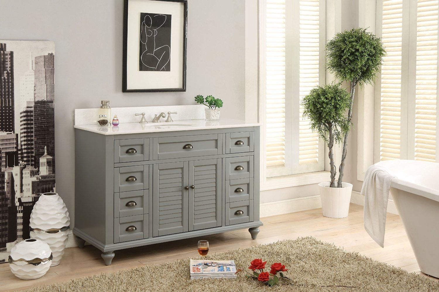 Chans Furniture GD-28329CK 49" Benton Collection Cottage style Glennville Bathroom Sink Vanity (Grey)