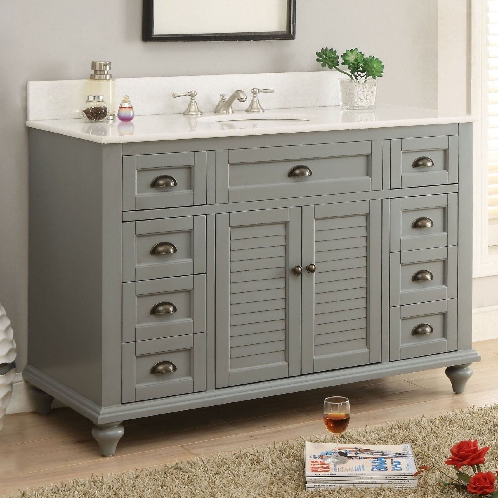 Chans Furniture GD-28329CK 49" Benton Collection Cottage style Glennville Bathroom Sink Vanity (Grey)