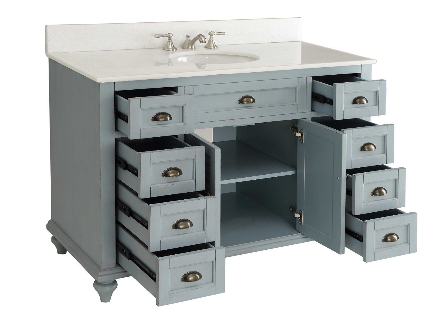 Chans Furniture GD-28328BU 49" Benton collection Vintage Blue Cottage Glennville Bathroom Sink Vanity