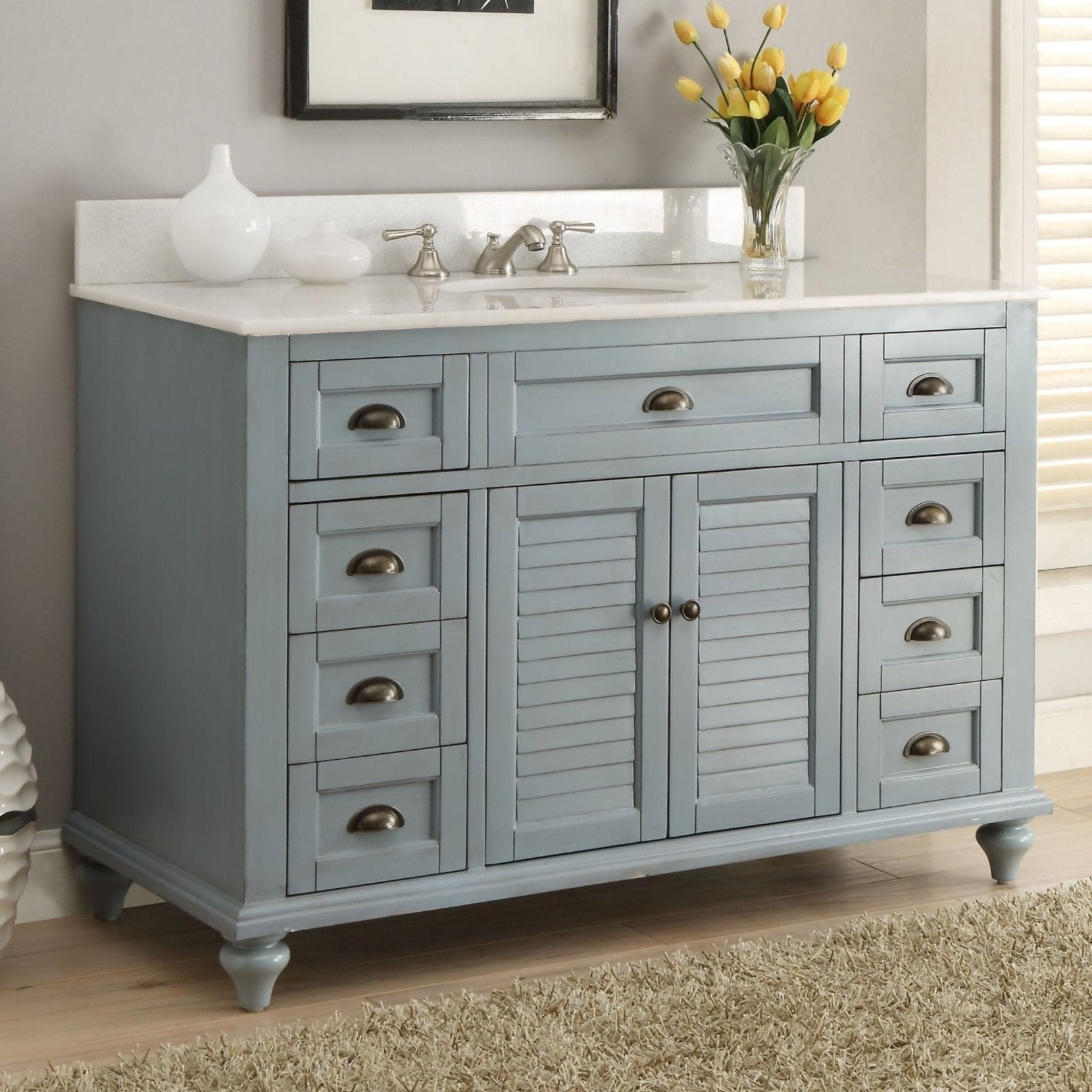 Chans Furniture GD-28328BU 49" Benton collection Vintage Blue Cottage Glennville Bathroom Sink Vanity