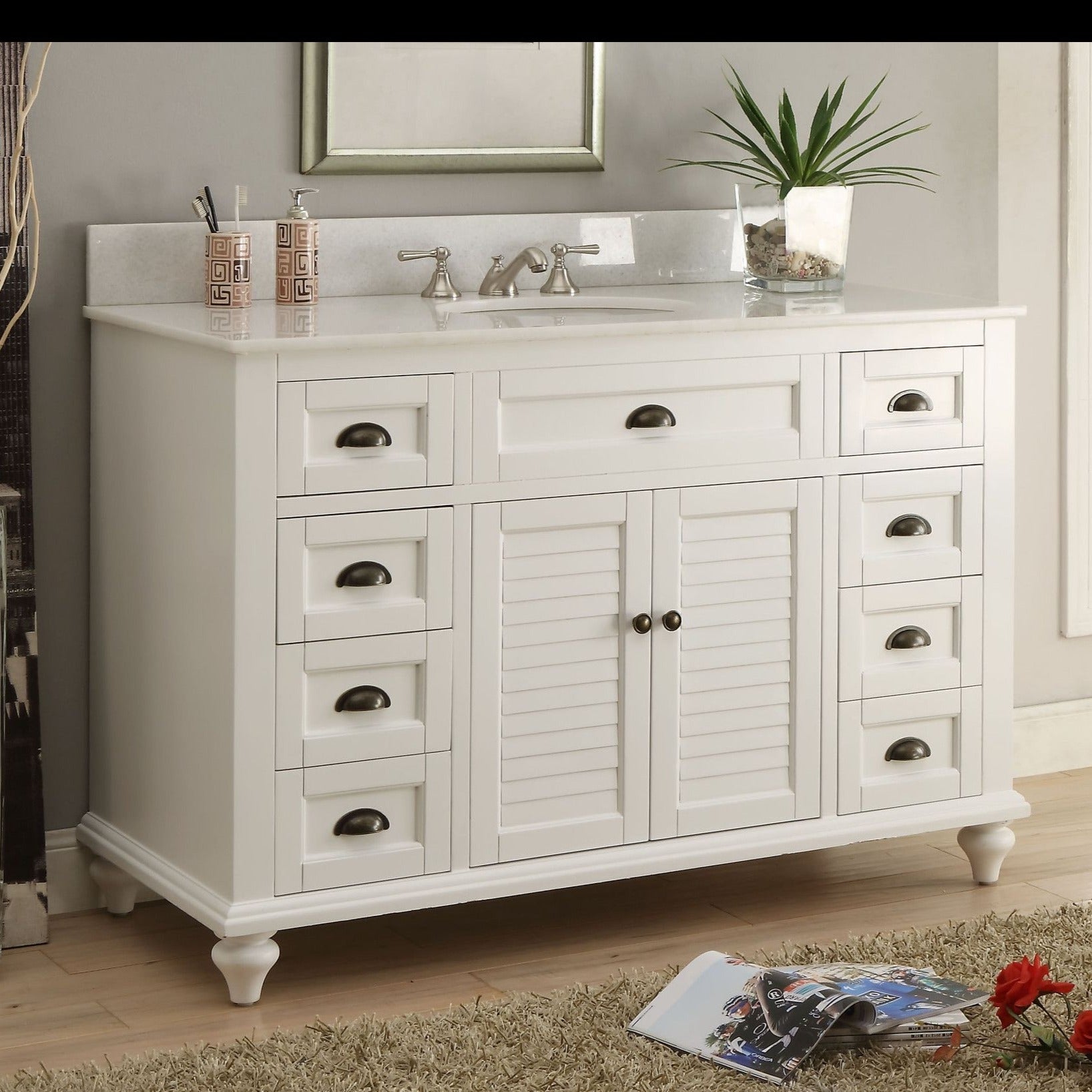 Chans Furniture GD-28327W 49" Cottage Style White Glennville Bathroom Sink Vanity