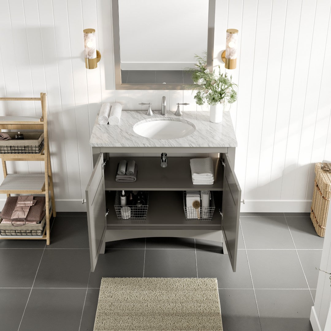 Eviva New York Bath Vanity with Carrara Marble Top and Undermount Porcelain Sink (24"-36")