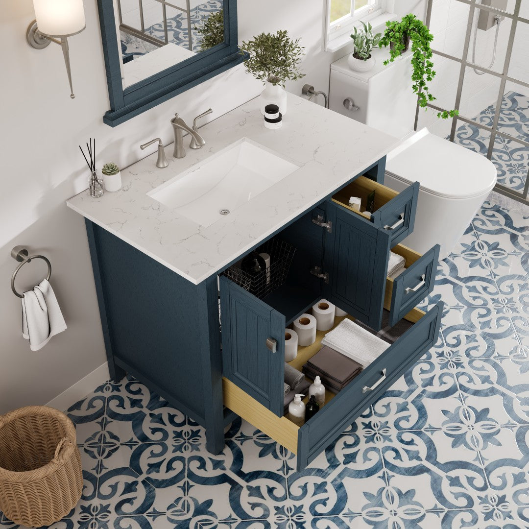 Eviva Britney Bath Vanity with Carrara Quartz Top and Undermount Porcelain Sink (24"-72")