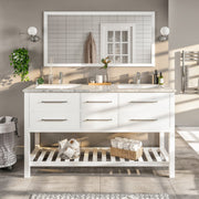 Eviva Natalie Bath Vanity with Carrara Marble Top and Undermount Porcelain Sinks