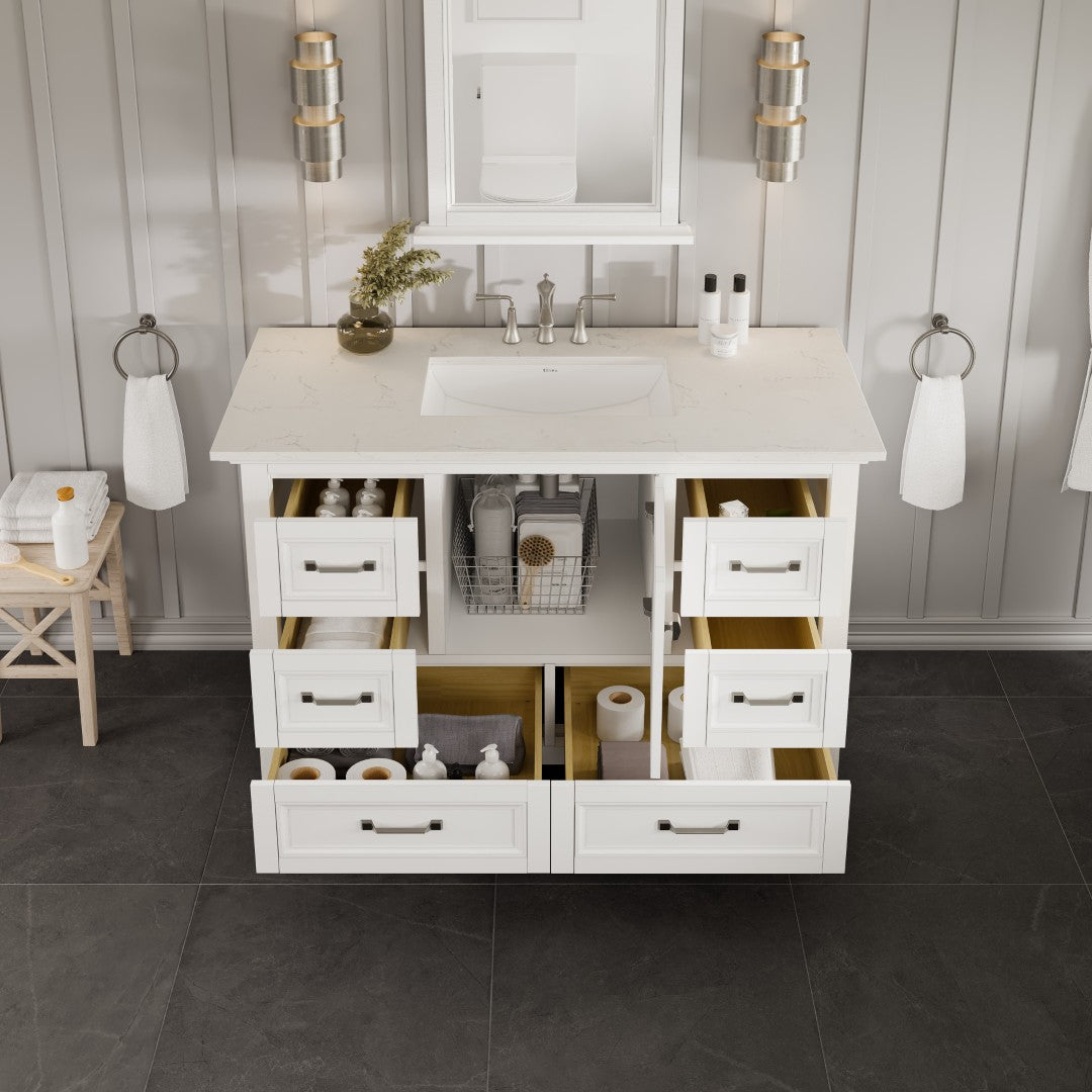 Eviva Britney Bath Vanity with Carrara Quartz Top and Undermount Porcelain Sink (24"-72")