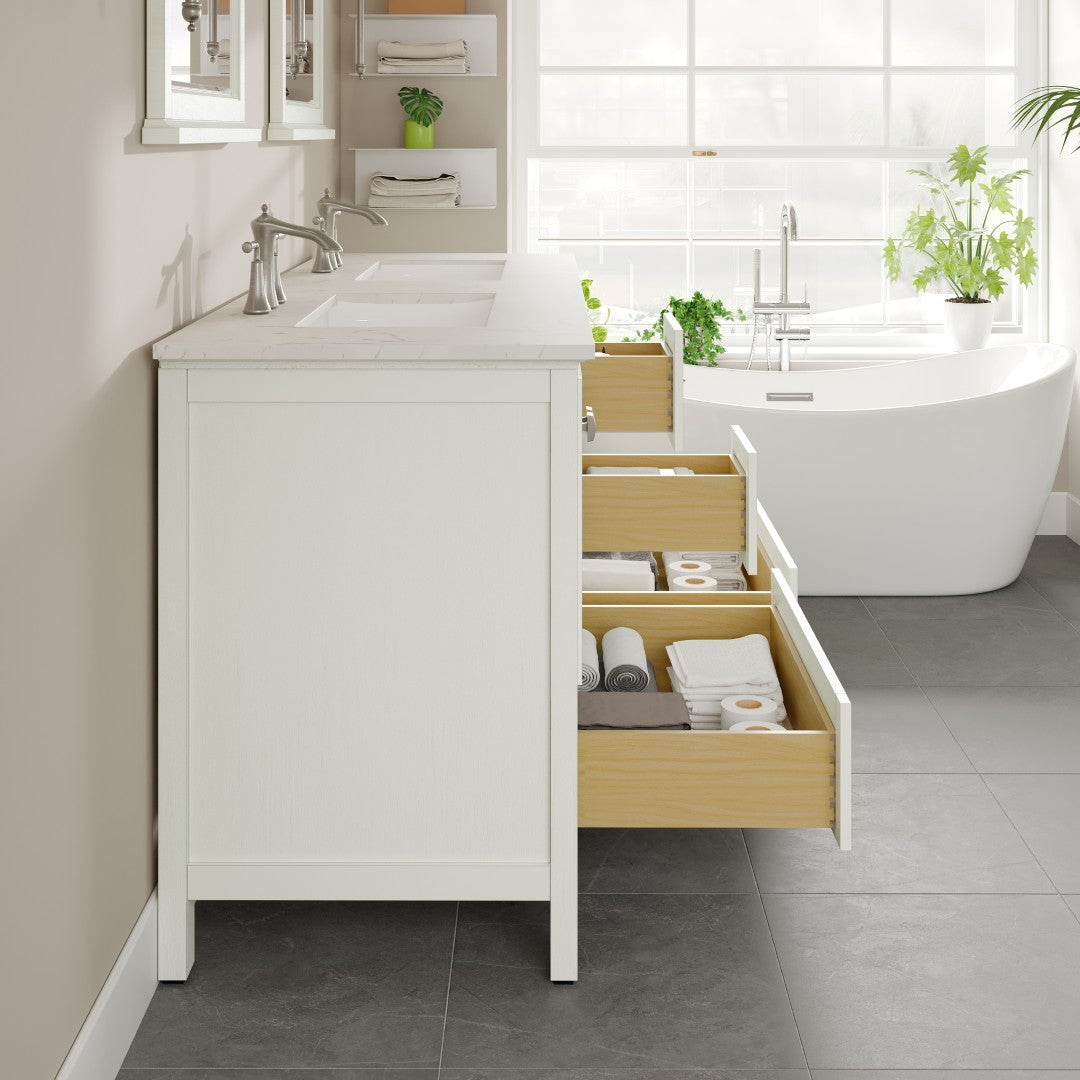 Eviva Britney Bath Vanity with Carrara Quartz Top and Undermount Porcelain Sink (24"-72")