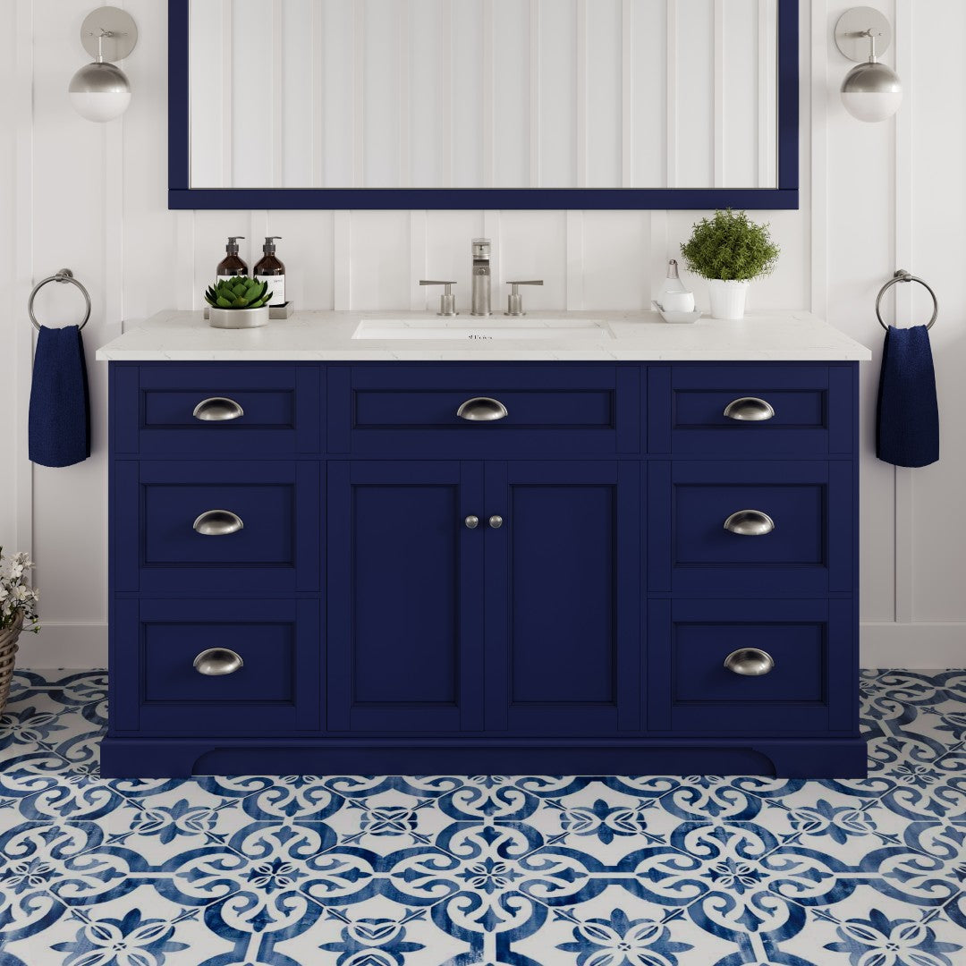 Eviva Epic Bath Vanity with Carrara Quartz Top and Undermount Porcelain Sinks (48"-100")