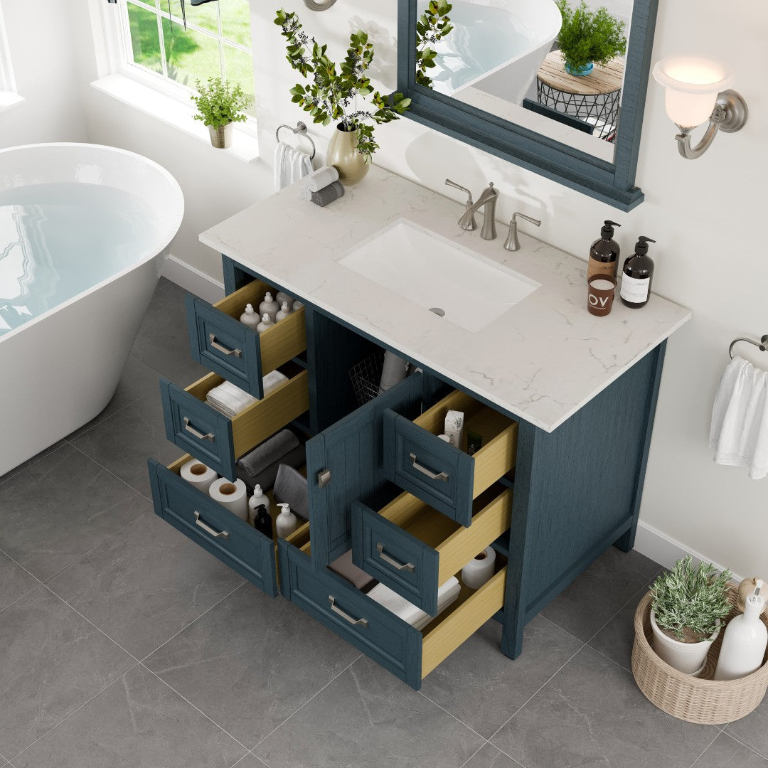 Eviva Britney Bath Vanity with Carrara Quartz Top and Undermount Porcelain Sink (24"-72")