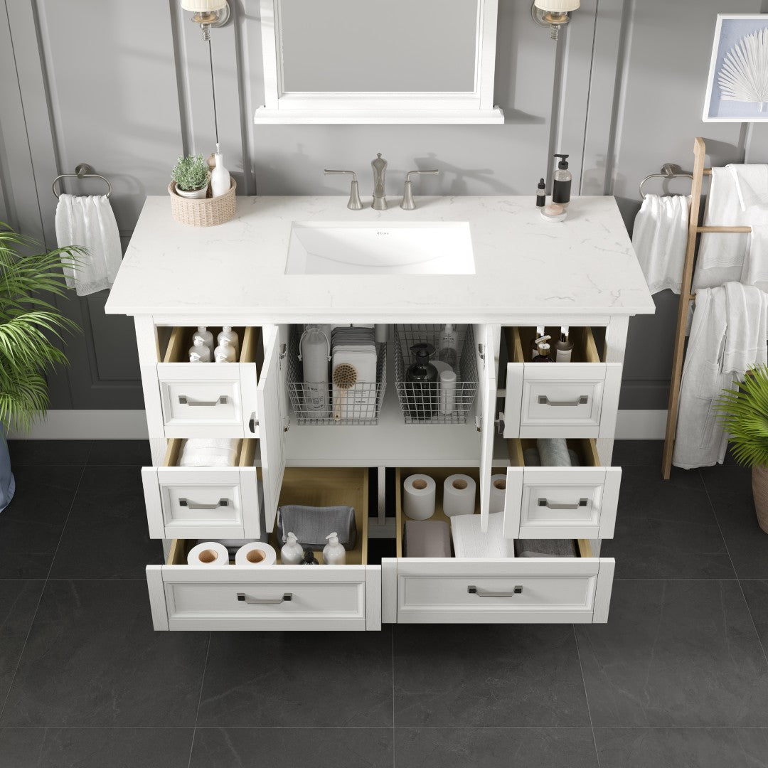 Eviva Britney Bath Vanity with Carrara Quartz Top and Undermount Porcelain Sink (24"-72")