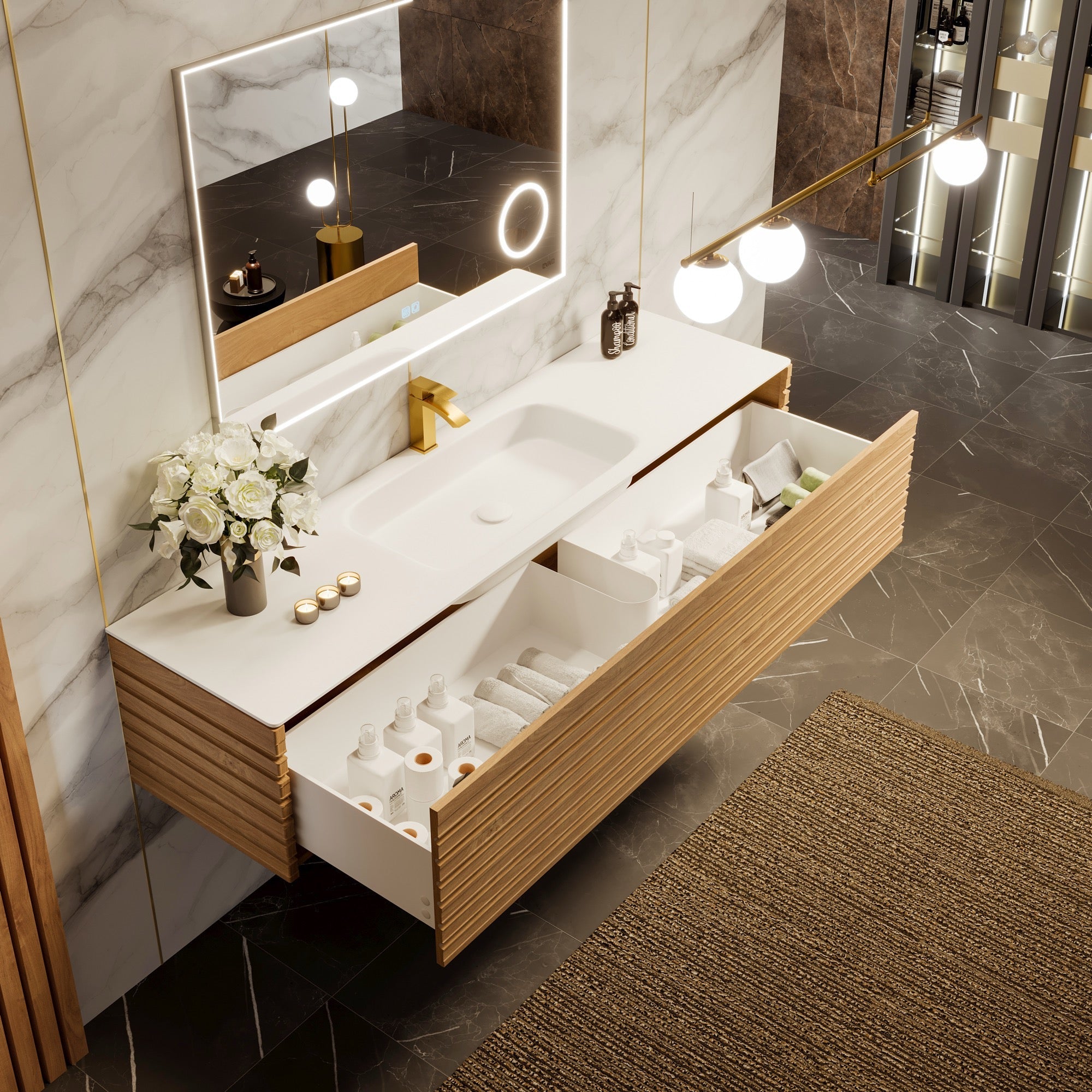 Eviva Allure Wall Mount Bath Vanity with Solid Surface Top and Integrated Sink