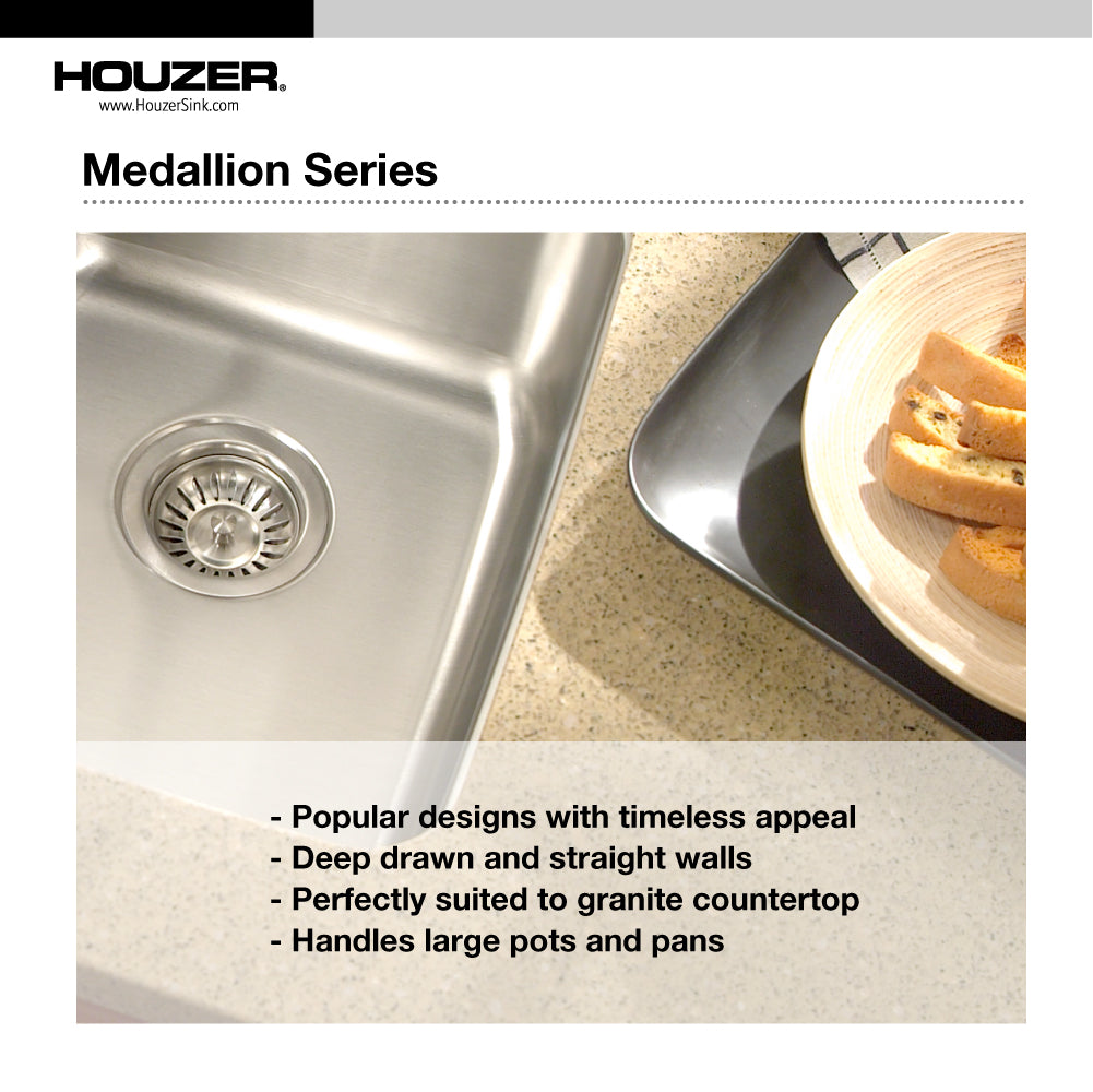 Houzer Medallion Gourmet 31" Stainless Steel Undermount 50/50 Double Bowl Kitchen Sink with Strainer