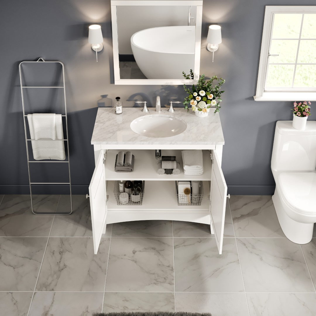 Eviva New York Bath Vanity with Carrara Marble Top and Undermount Porcelain Sink (24"-36")