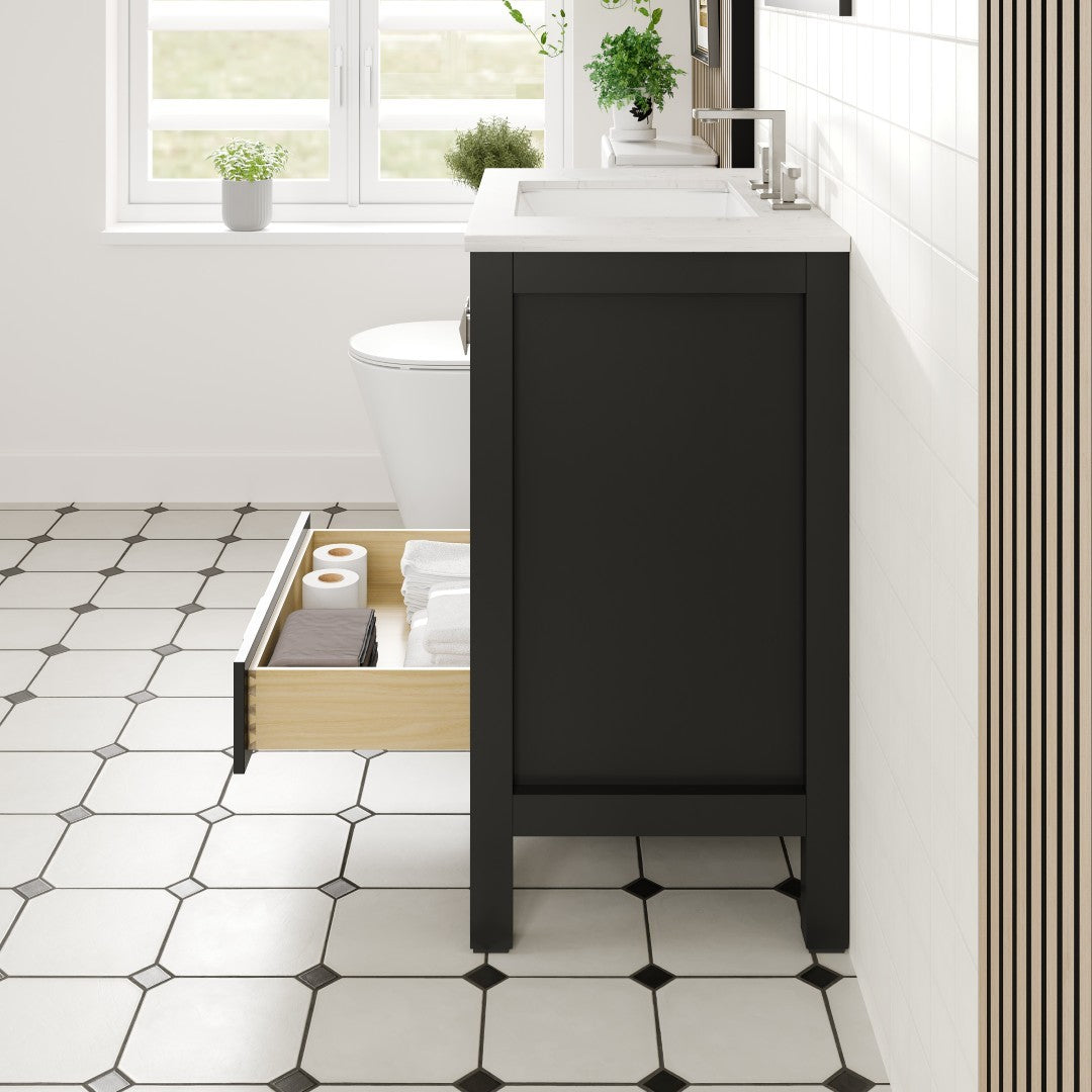 Eviva London Bath Vanity with Carrara Quartz Top and Undermount Porcelain Sink (20"-60")