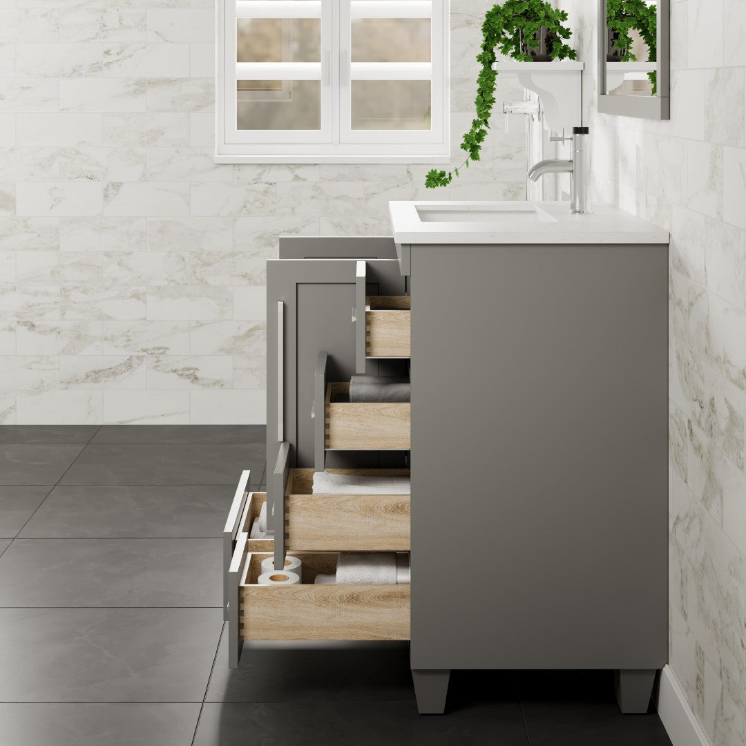 Eviva Loon Bath Vanity with Carrara Quartz Top and Undermount Porcelain Sink (28"-30")
