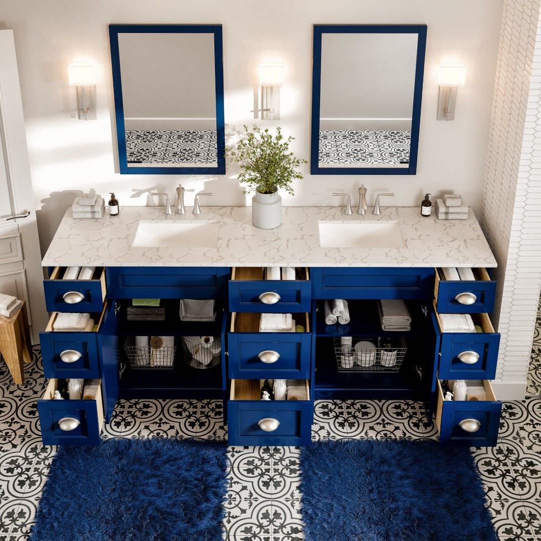Eviva Epic Bath Vanity with Carrara Quartz Top and Undermount Porcelain Sinks (48"-100")