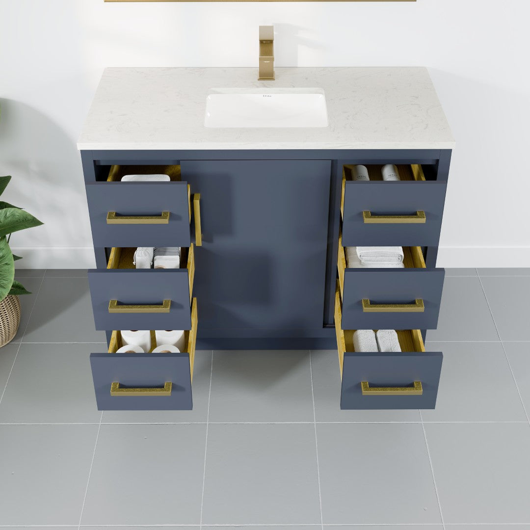 Eviva Curio Bath Vanity with Carrara Quartz Top and Undermount Porcelain Sink (24"-60")