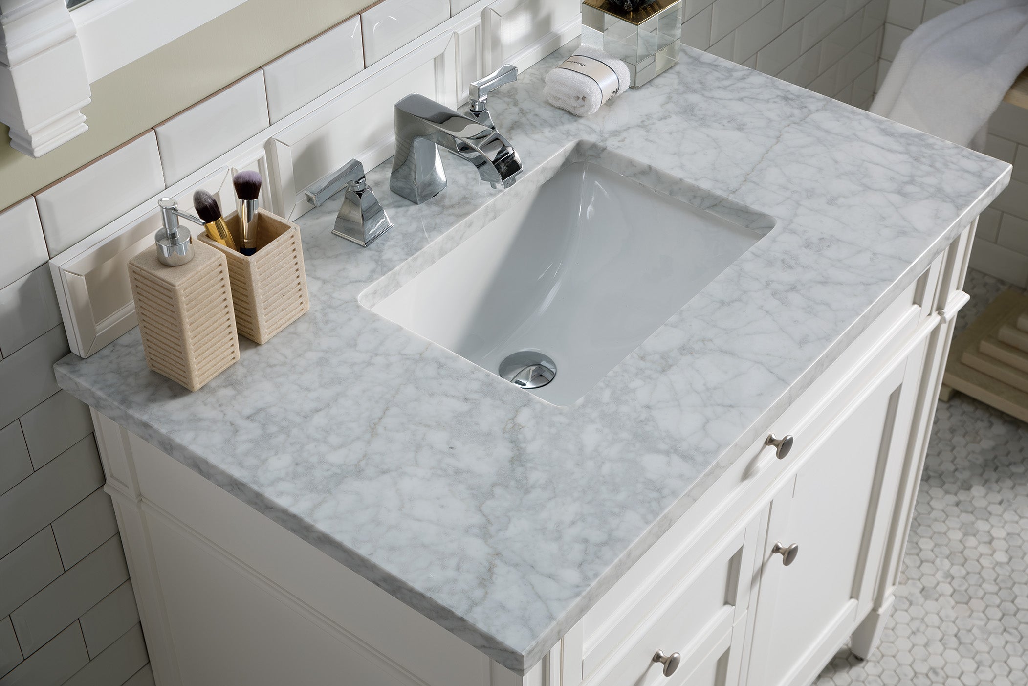 James Martin Brittany 36" Single Vanity in Bright White with 3cm Countertop
