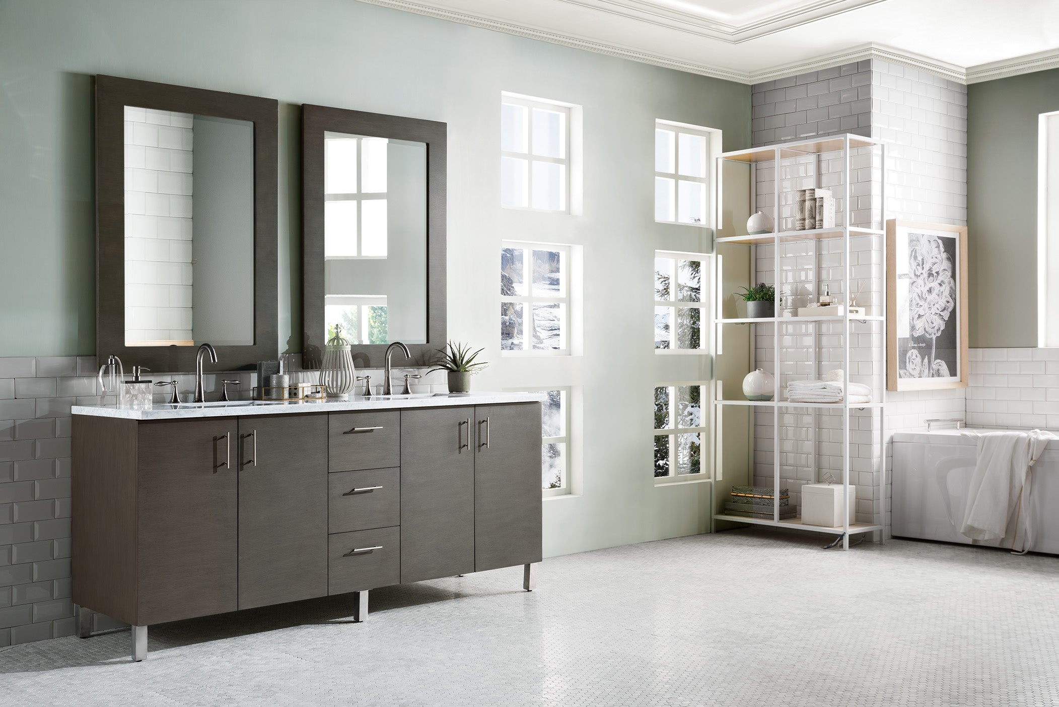 James Martin Metropolitan 72" Double Vanity in Silver Oak with 3cm Countertop