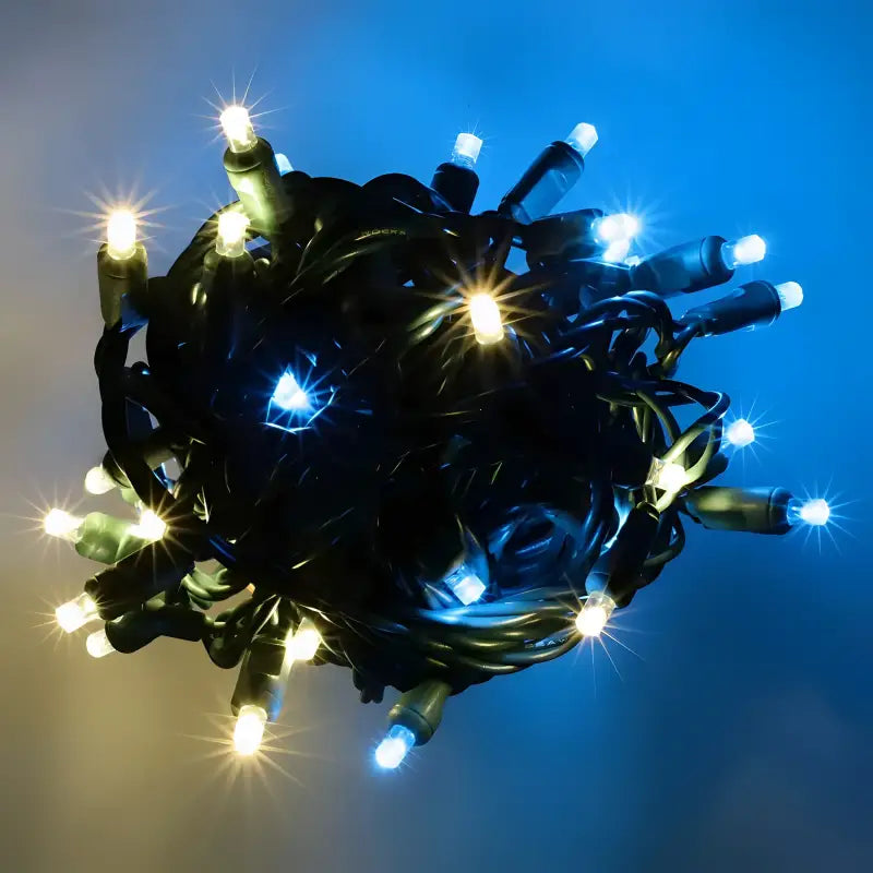 50 5mm ColorSplash Blue Taffy Warm White, Teal LED Christmas Lights, 6" Spacing
