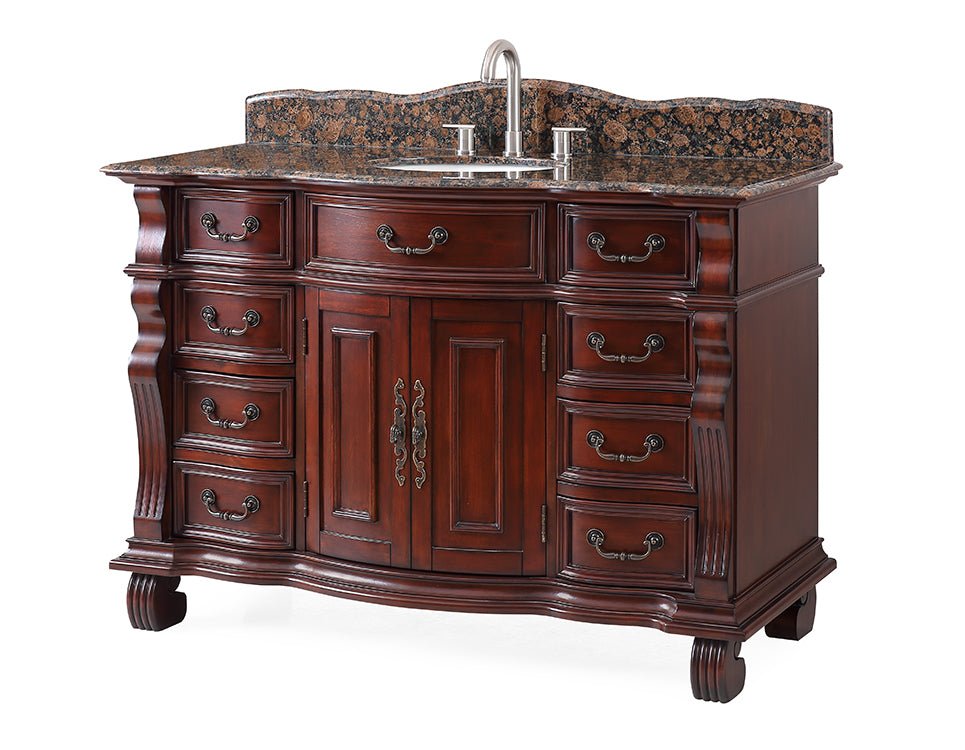 Chans Furniture GD-4437SB-50 50 inch Antique Style Cherry Wood Hopkinton Bathroom Sink Vanity Baltic Brown Stone Top