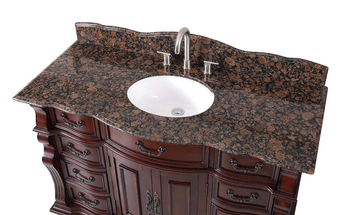 Chans Furniture GD-4437SB-50 50 inch Antique Style Cherry Wood Hopkinton Bathroom Sink Vanity Baltic Brown Stone Top