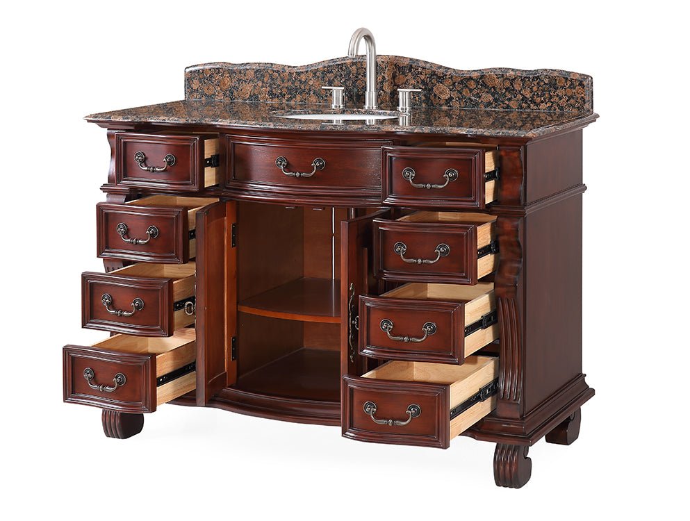 Chans Furniture GD-4437SB-50 50 inch Antique Style Cherry Wood Hopkinton Bathroom Sink Vanity Baltic Brown Stone Top