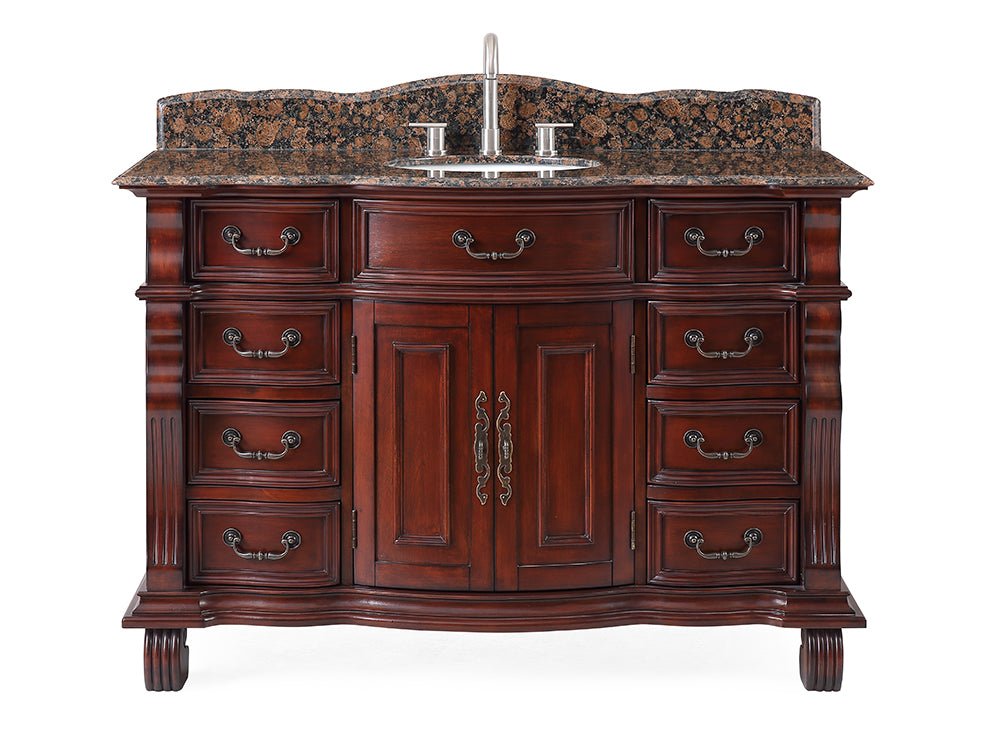 Chans Furniture GD-4437SB-50 50 inch Antique Style Cherry Wood Hopkinton Bathroom Sink Vanity Baltic Brown Stone Top