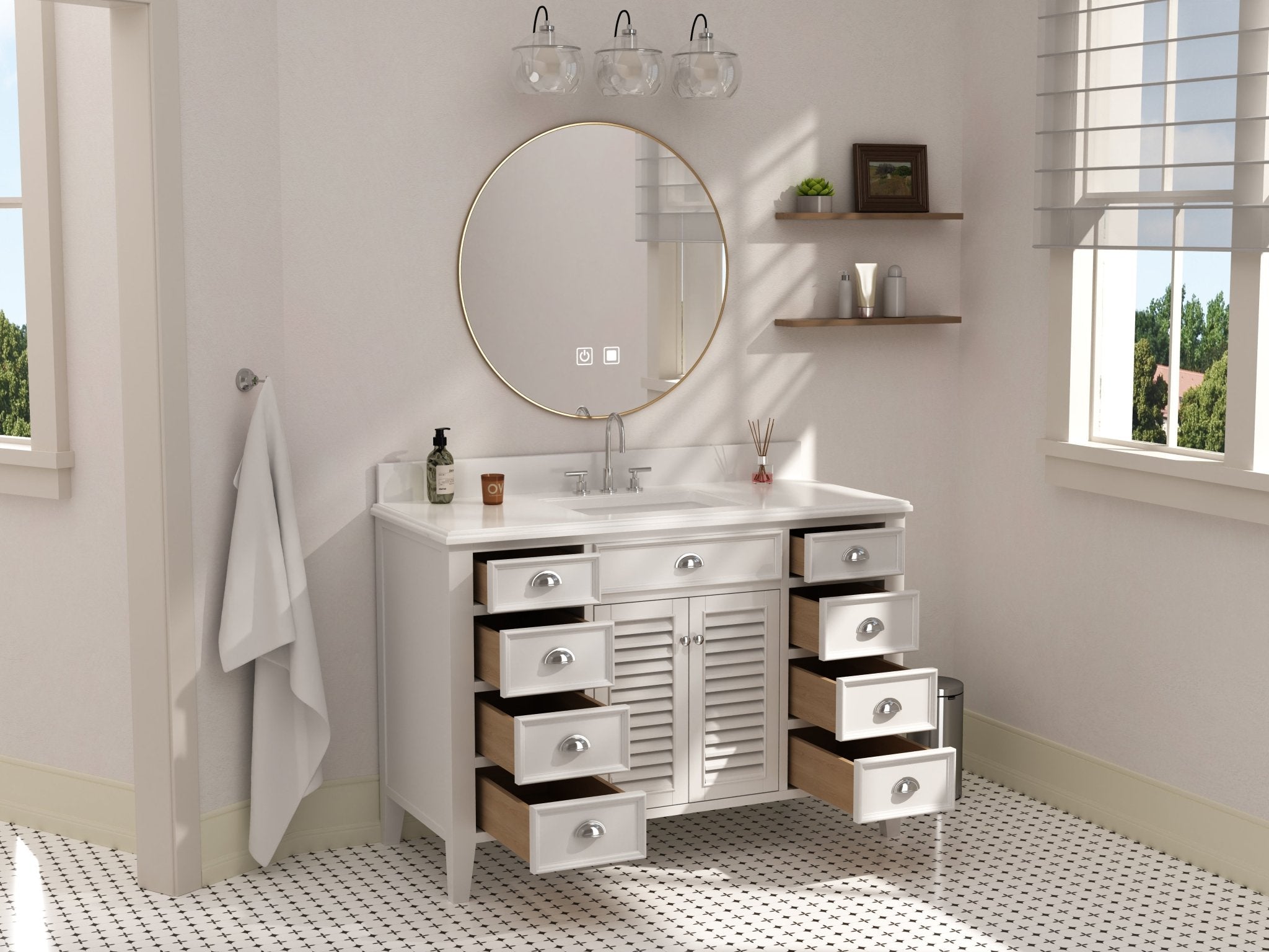 Chans Furniture GD-3028Q50 50 Inch Contemporary Style White Kalani Bathroom Vanity